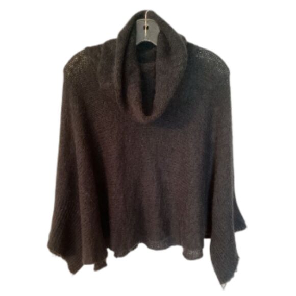 Wooden Ships Sweaters - WOODEN SHIPS SIZE M/L BLACK MOHAIR WOOL COWL NECK PONCHO SWEATER